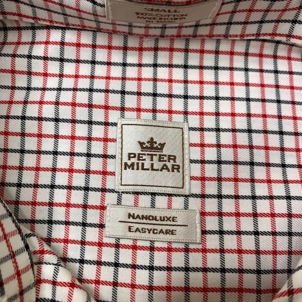 Peter Millar Dress Shirt Men Small Nanoluxe EasyCare Plaid Button Down Curve Hem